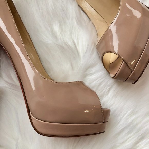 Christian Louboutin Nude Palais Royal 120 Patent Leather Open Toe Heel Size 38.5 - Picture 6 of 14